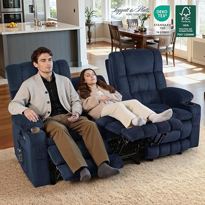 MCombo 80.7" W 3 Seater Power Reclining Sofa with Heat and Vibration Massage, Zero Gravity Recliner Sofa Couch for Living Room, Fabric 6316M3 (Navy Blue, 3-Seater)