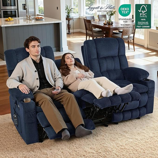MCombo 80.7" W 3 Seater Power Reclining Sofa with Heat and Vibration Massage, Zero Gravity Recliner Sofa Couch for Living Room, Fabric 6316M3 (Navy Blue, 3-Seater)