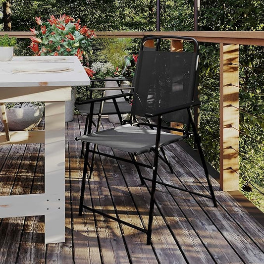 Flash Furniture Mystic Folding Patio Sling Chairs, Outdoor Textilene Lawn Chairs with Armrests, Set of 2, Black