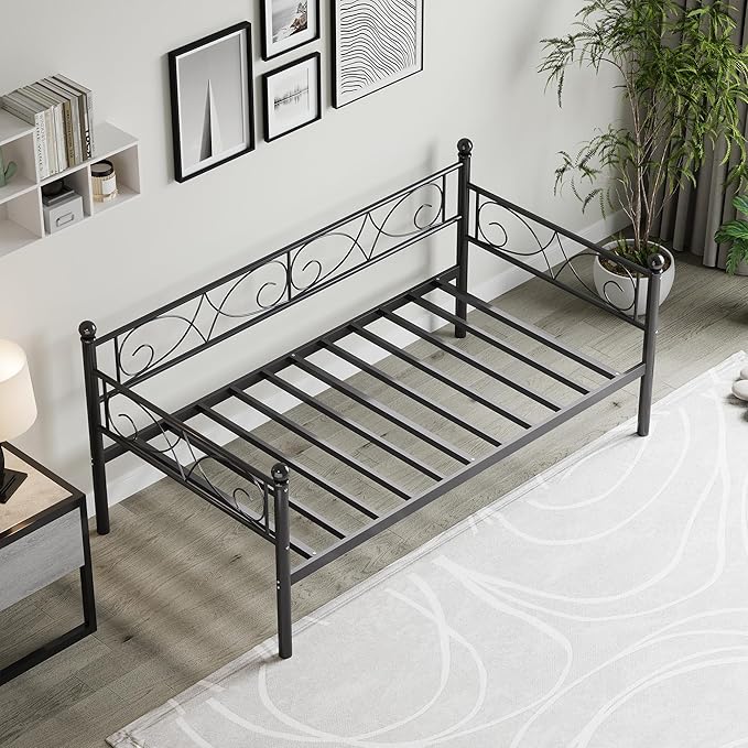 IDEALHOUSE Twin Size Daybed Frame, Metal Sofa Bed Frame, Heavy Duty Metal Slats, Day Bed for Living Room, Bedroom, Guest Room, Space Saving, Black