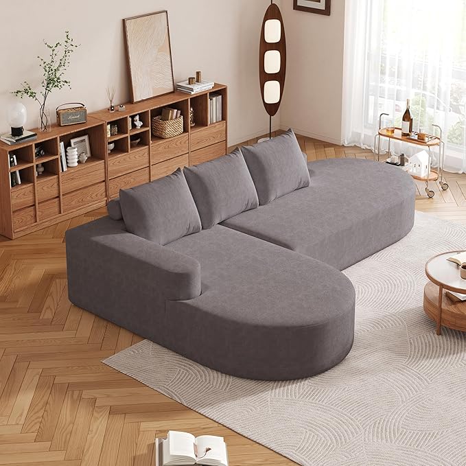 108.5" Curved Boneless Modular Sectional Sofa, Comfy Upholstered Memory Foam L-Shaped Corner Couch, High-Density Foam Cloud Sofa with Extra Wide Chaise for Living Room | Deep Seat, Wider Armrest, Free Combination