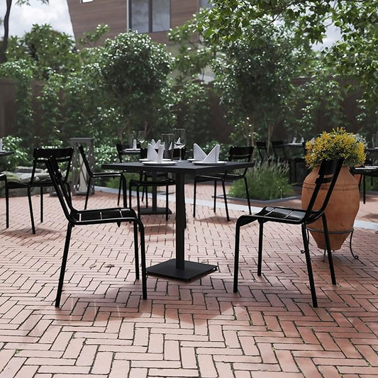 Flash Furniture Nash Commercial Grade Steel Stack Chair, Indoor-Outdoor Armless Chair with 2 Slat Back, Set of 2, Black