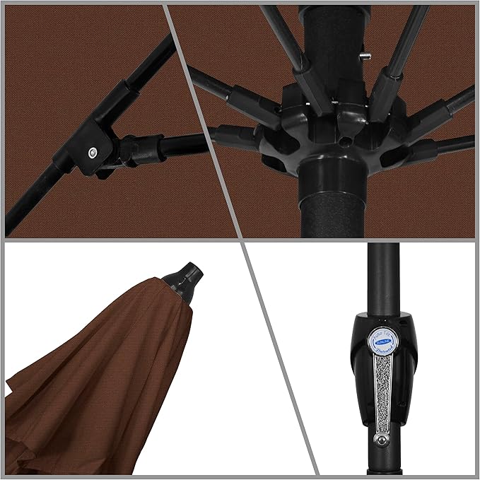 California Umbrella 12-Year Protection 9-Ft Outdoor Patio Umbrella, Sunbrella Fade-Resistant Acrylic Fabric, Auto Tilt and Crank, Heavy-Duty Aluminum Frame/Reinforced Ribs, Bronze Pole, Bay Brown