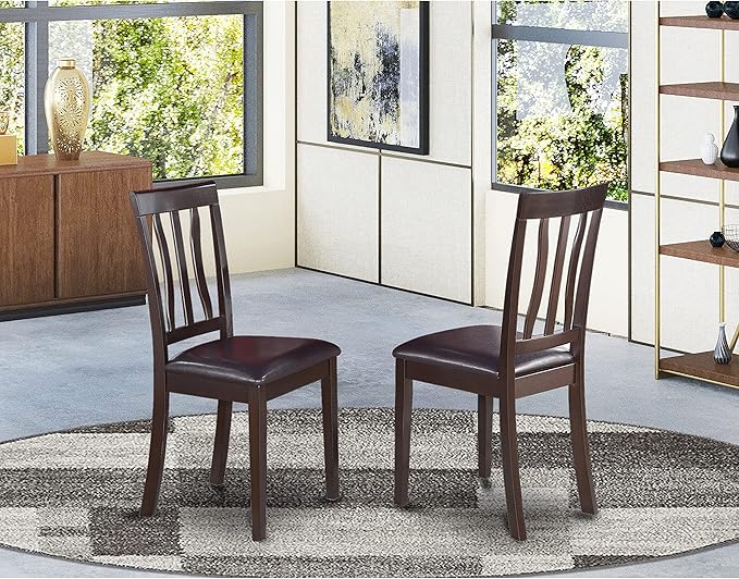 East West Furniture ANC-CAP-W Antique Dining Room Chairs - Slat Back Wooden Seat Chairs, Set of 2, Cappuccino