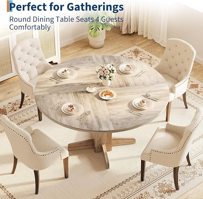 GAOMON Round Dining Table for 4-6 People,Circle Dining Table, 47 Inch Farmhouse Kitchen Table with Sturdy Pedestal Base,Finish Circle Table for Dining Room, Living Room, Apartment