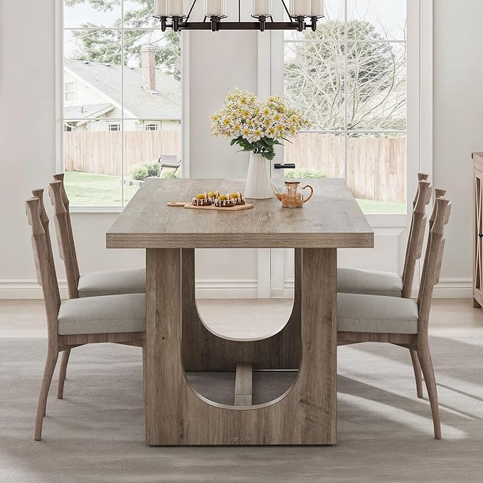 DWVO Dining Room Table for 6-8 People 70.86" Large Rectangle Dining Table Farmhouse Kitchen Table with Heavy Duty Wooden Base for Apartment Living Room Grey Oak