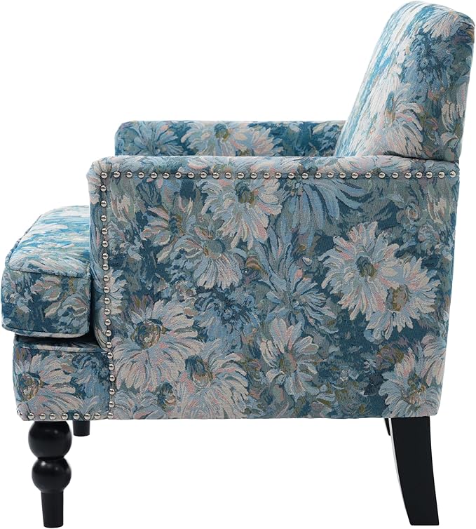 Christopher Knight Home Eve Modern Upholstered Club Chair, Wooden Living Room Accent Chair, Bedroom Comfy Reading Chair, Multifunctional Armchair, Blue Floral