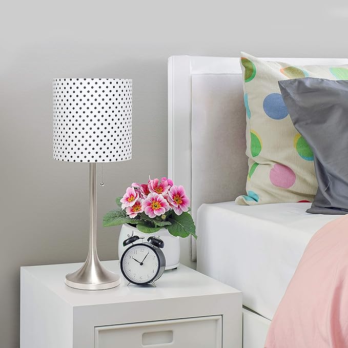 Simple Designs LT1076-BND Tapered Fabric Drum Shade Table Lamp, Brushed Nickel and Polka Dot(Pack of 4)
