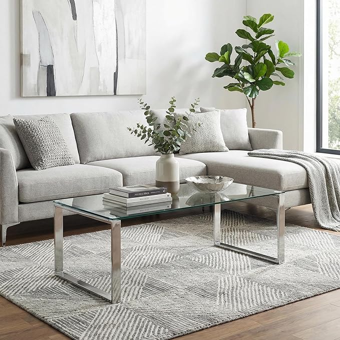 Cortesi Home Remi Contemporary Glass Coffee Table with Chrome Finish