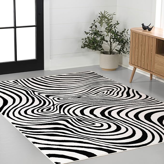 JONATHAN Y Maribo High-Low Abstract Striped Black/White 3x5 Area Rug Indoor, Non-Shedding, Stain Resistant for Bedroom, Living Room, Kitchen (SCN103F-3)