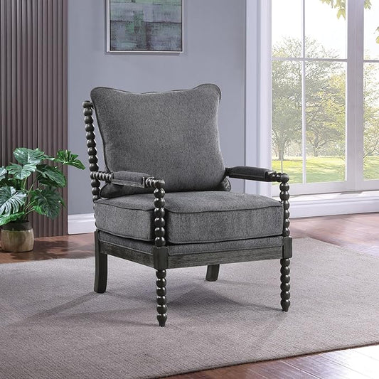 OSP Home Furnishings Eliza Spindle Accent Chair, Charcoal Grey Fabric with Black Wood