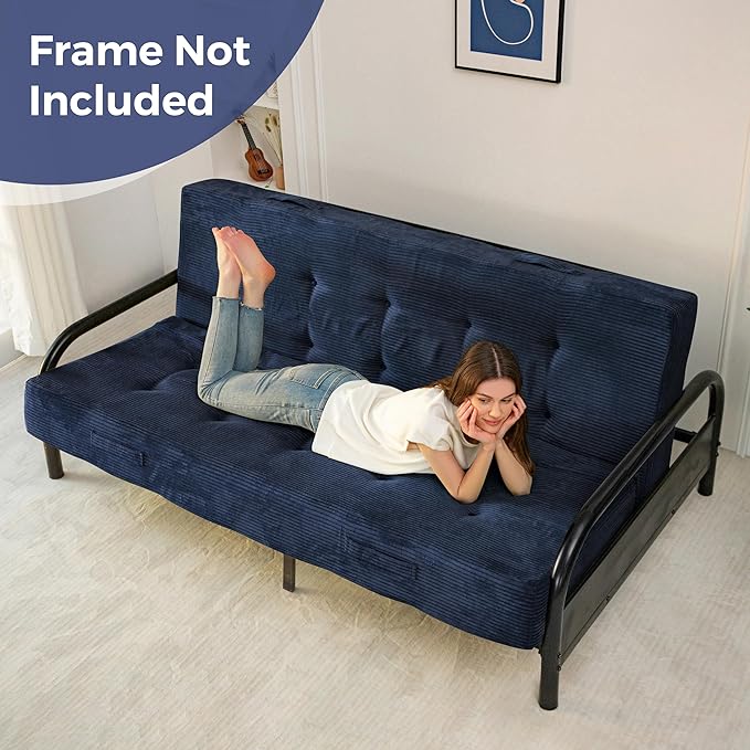 MAXYOYO 8" Foldable Floor Sofa Bed, Tufted Foldable Couch Bed Thick Folding Mattress with Handles, Versatile Folding Sofa Couch for Floor Sleeping, Living Room & Guest Room, Navy