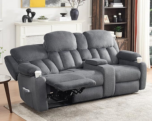 Jocisland Manual Recliner Couch, 3 Seater Reclining with Cup Holders, Console with Charging Socket, Comfy Recliner Sofas for Living Room (Grey)