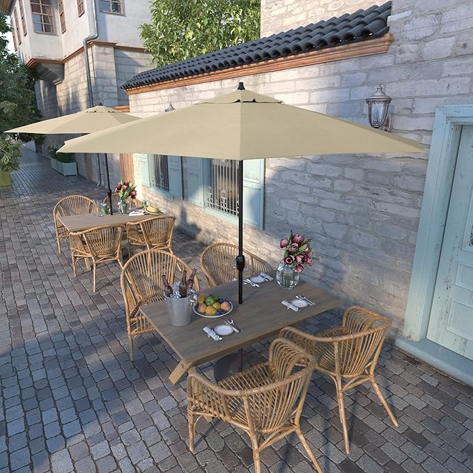 California Umbrella 9' Rd Sunbrella Aluminum Patio Umbrella, Crank Lift, Auto Tilt, Bronze Pole, Canvas