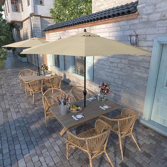 California Umbrella 9' Rd Sunbrella Aluminum Patio Umbrella, Crank Lift, Auto Tilt, Bronze Pole, Canvas