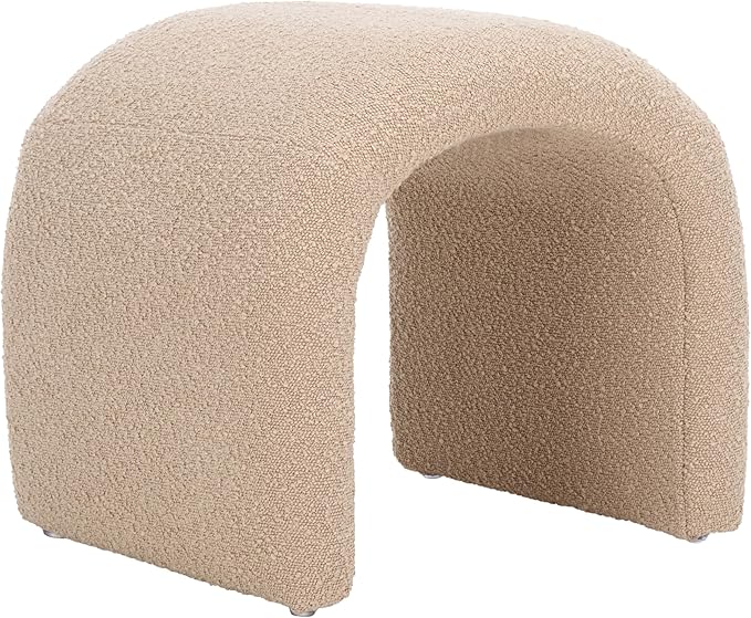 SAFAVIEH Home Collection Kibo Tan Boucle Waterfall Curved Ottoman (Fully Assembled)