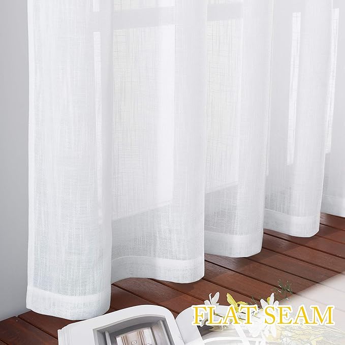 NICETOWN Living Room Window Curtain Semi Sheer Textured 108" Long, Grommet Casual Semitransparent Sheer Privacy with Light Window Treatments for Sliding Door, 70" Wide, 1 PC, White