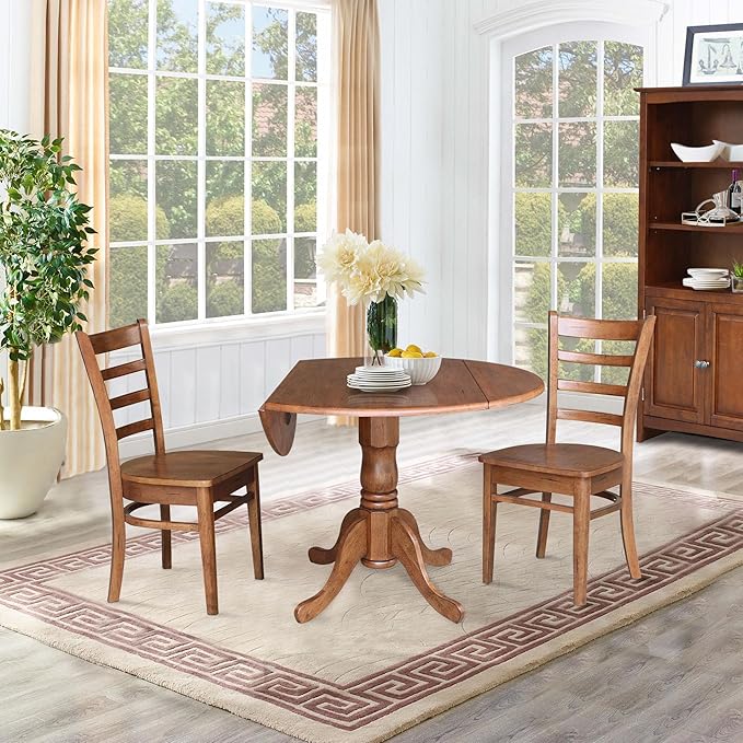 IC INTERNATIONAL CONCEPTS 42" Solid Wood Dual Drop Leaf Table with 2 Emily Side Chairs in an Oak Finish