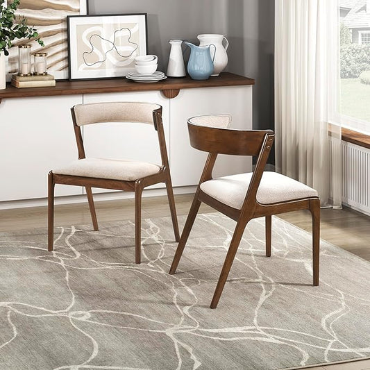 Lexicon Kitchen & Dining Room Chairs, Dining Chairs Set of 2, Fabric Upholstered Dining Chairs, Rubberwood Armless Dining Chairs with Curved Back, Modern Dining Chair, Easy Assembly, Walnut