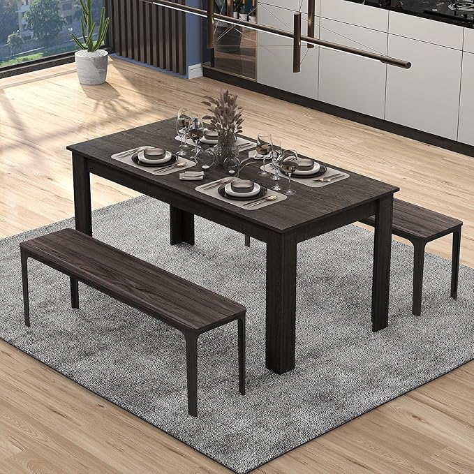 Moccha Wood Dining Table for 4-6 People, 63" Rectangle, Modern L-Shaped Legs, 330lbs Capacity, Farmhouse Dinette Table for Dining/Living Room, Grey