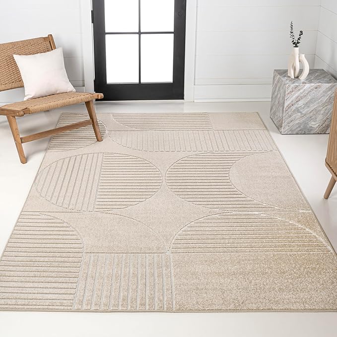 JONATHAN Y Nordby High-Low Arch Striped Indoor/Outdoor Area Rug, 3x5, Beige/Cream, for Patio, Backyard, Living Room, Bedroom, Office, Hose-Washable (SCN104E-3)