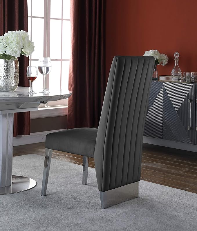 Meridian Furniture Porsha 19" H Velvet Dining Chair in Gray (Set of 2)