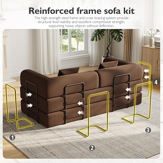 79in Convertible Sofa Bed, Corduroy Boneless Couch Bed, Futon Sleeper Sofa Pull Out Bed, Foldable Couch for Living Room Apartment, No Assembly Required