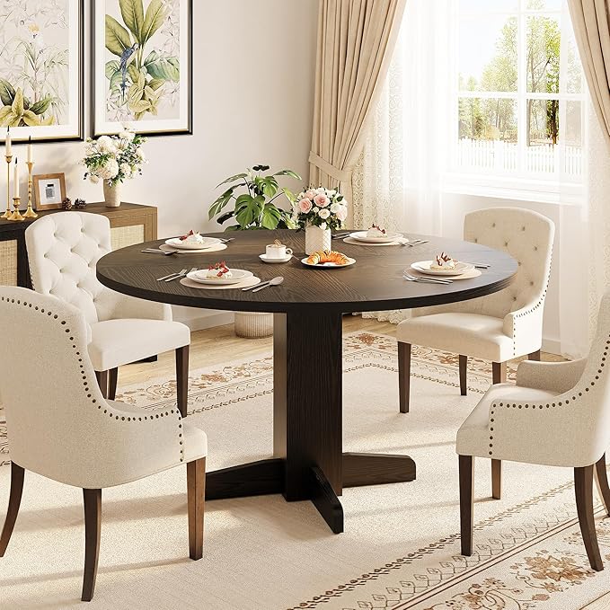 GAOMON Round Dining Table for 4-6 People,Circle Dining Table, 47 Inch Farmhouse Kitchen Table with Sturdy Pedestal Base,Finish Circle Table for Dining Room, Living Room, Apartment