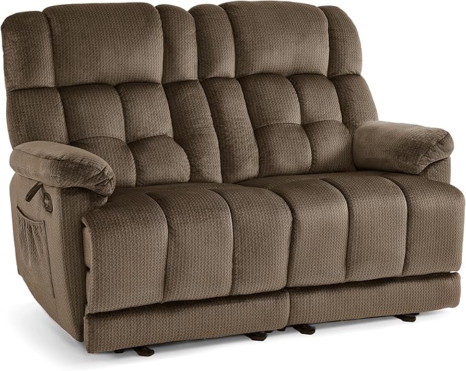MCombo 58.7" Zero Gravity Power Loveseat Recliner with Heat and Vibration Massage, Reclining Loveseat Sofa with USB Ports for Living Room, Fabric 6237 (Dark Brown)