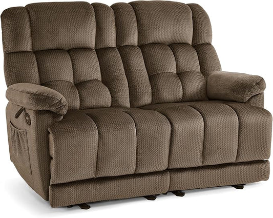MCombo 58.7" Zero Gravity Power Loveseat Recliner with Heat and Vibration Massage, Reclining Loveseat Sofa with USB Ports for Living Room, Fabric 6237 (Dark Brown)