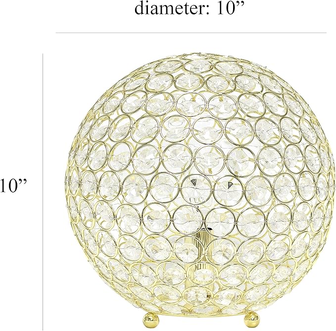 Elegant Designs LT1067-GLD 10" Elipse Crystal Collection Metal Crystal Ball Sequin Table Desk Lamp for Accent Lighting, Décor, Living Room, Gold