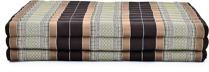 Leewadee Trifold Mattress XL – Comfortable Thai Massage Pad, Foldable Relaxation Floor Mattress Filled with Eco-Friendly Kapok, Perfect to Use as a Sleeping Mat 79 x 39 inches, Brown
