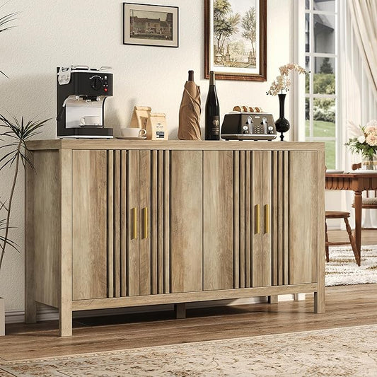 Sideboard Buffet Cabinet with Storage, 55" Large Kitchen Buffet Cabinets Farmhouse Storage Cabinet, Wood Coffee Bar Sideboards for Kitchen, Entryway, Living Room, Natural Oak