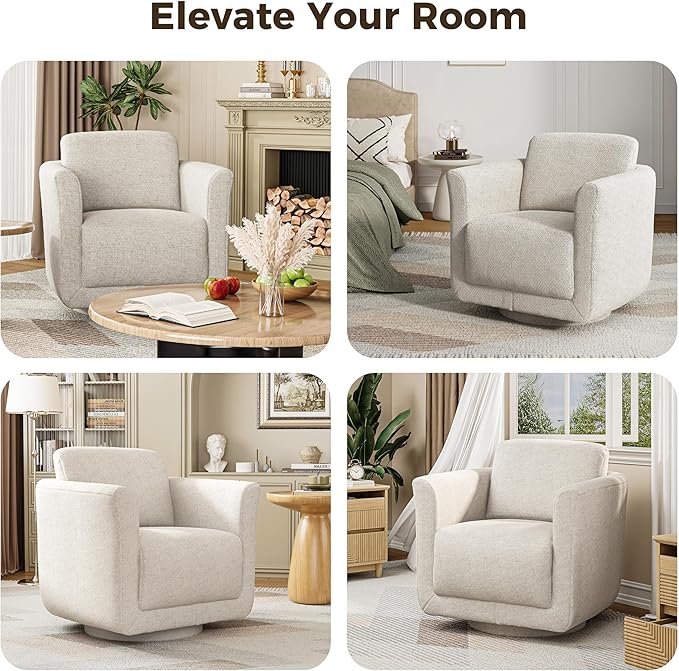 Swivel Accent Chair,Barrel Accent Chair Armchair with Wood Frame Lumbar Cushion,FSC Certified Upholstered Sofa for Living Room Bedroom Reading Room Waiting Room（Linen ）