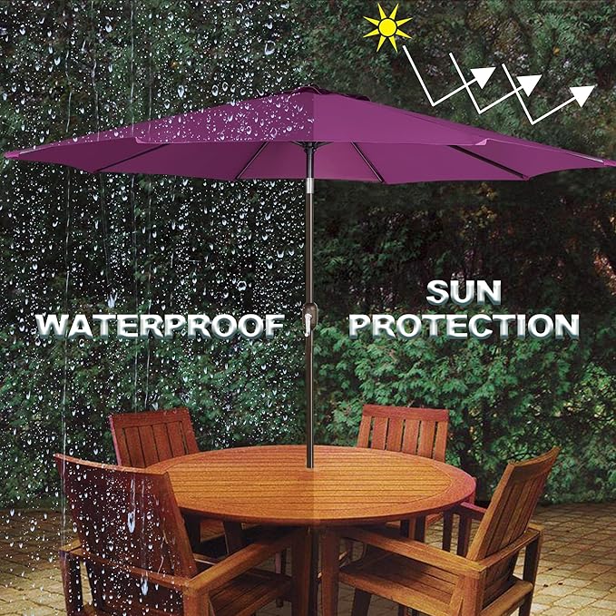 Blissun 9' Outdoor Patio Umbrella, Outdoor Table Umbrella, Yard Umbrella, Market Umbrella with 8 Sturdy Ribs, Push Button Tilt and Crank