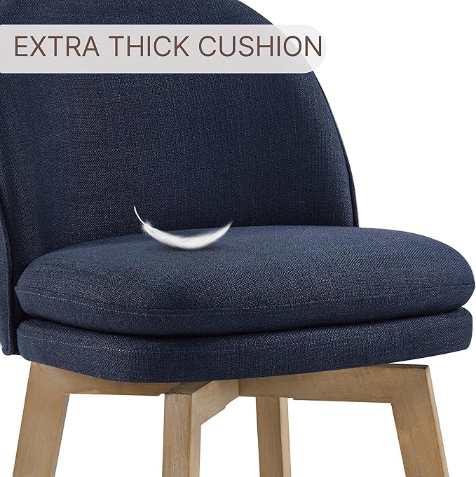 Counter Height Barstools 26 inch Upholstered Swivel Bar Stools with Back and Wood Legs for Kitchen Island,Set of 2,Blue Fabric-Armless