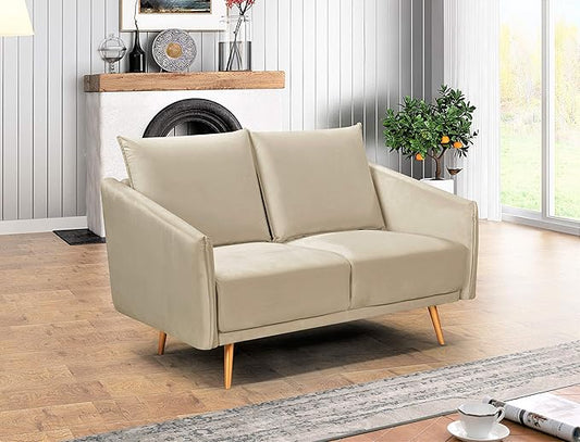 Container Furniture Direct Peterson Ultra Modern Velvet Living Room Loveseat, 44.49", Cream