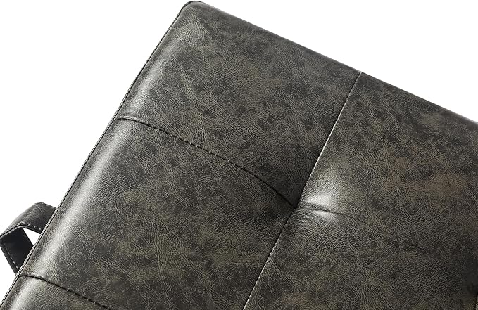 Adeco 15.2" Square Faux Leather Storage Ottoman, Button-Tufted Footrest Stool with Hinged Lid for Living Room & Bedroom Entryway, Upholstered Vanity Seat, Mixed Grey