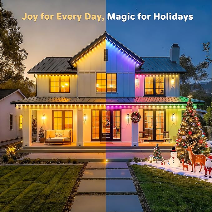 Permanent Outdoor Lights for House, 60 LED 100ft RGBIC Eaves Lighting, Year-Round Smart Lights for Patio Decor & Outdoor Parties, Game Day, Easter, Holiday Decor