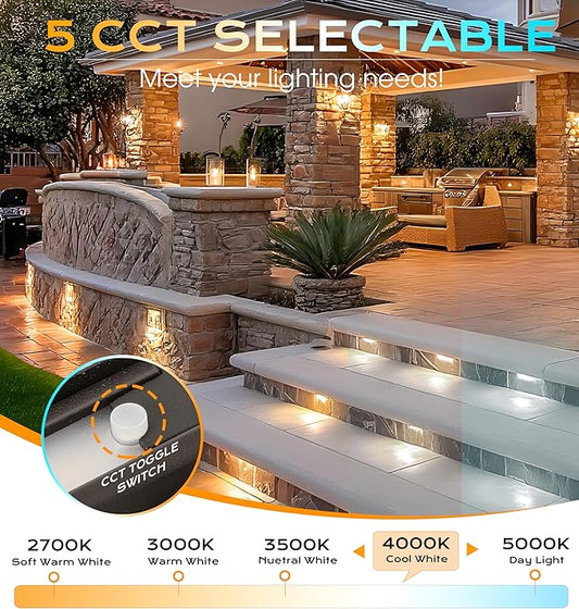 CLOUDY BAY [8 Pack] 7 Inch 5W 5CCT Hardscape Paver Light,Retainng Wall Lights Outdoor,IP65 Waterproof,2700K/3000K/3500K/4000K/5000K Selectable,12V-15 VAC/DC Low Voltage,Frost Lens Step Deck Light