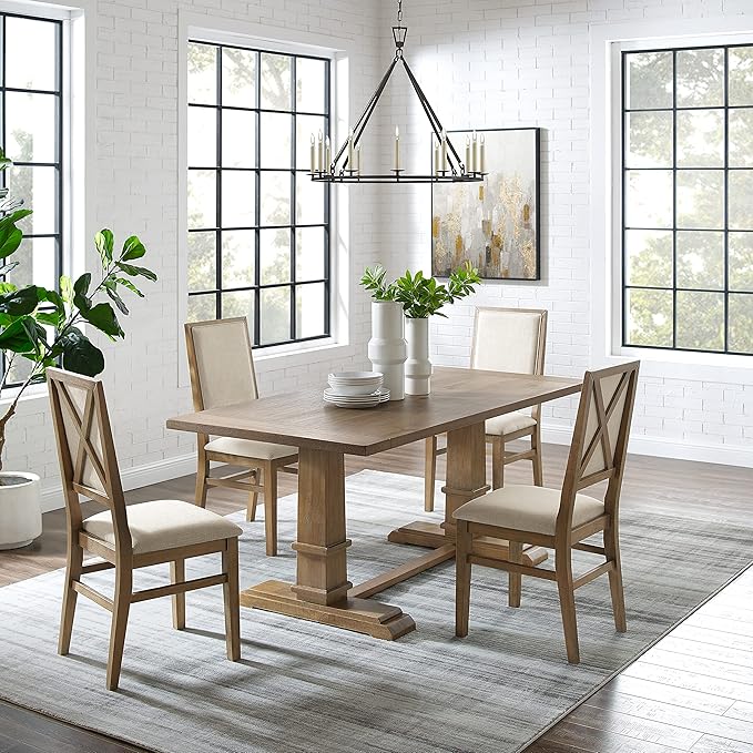 Crosley Furniture Joanna 5-Piece Modern Farmhouse Dining Table Set for 4 with Upholstered Chairs, Rustic Brown/Creme