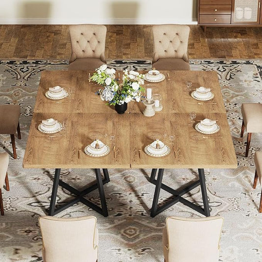 Tribesigns Square Dining Table, 31.5" Modern Dinner Table with Metal Base, Kitchen Table for Dining Room, Small Space, Apartment, Natural & Black (4pcs)