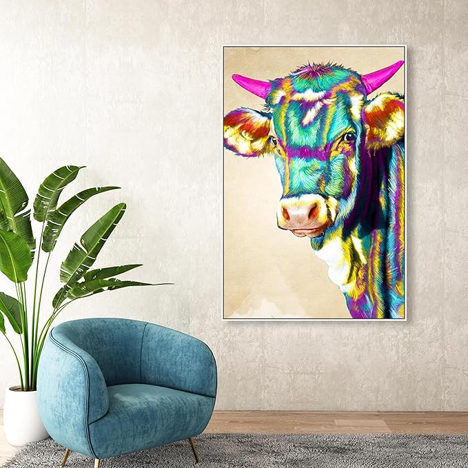 Animals Framed Wall Art Canvas Prints 'Color Glam Cow' Farm Animals