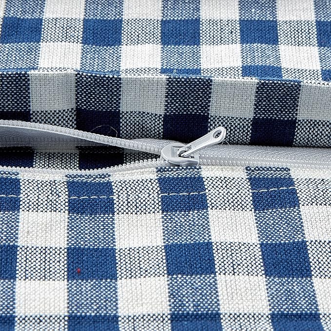 DII Decorative Square Throw Pillow Cover Collection Cotton, Machine Washable, Hidden Zipper, 18x18, Navy Gingham, 4 Piece