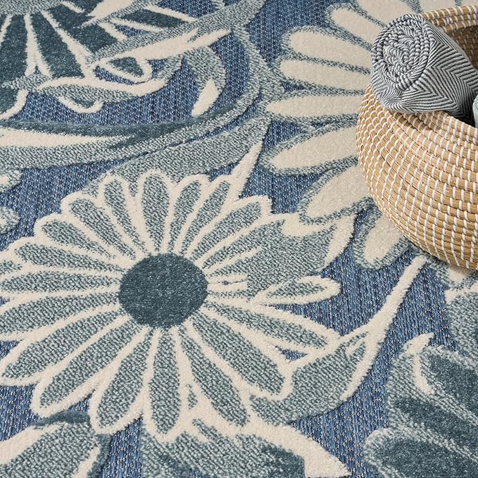 Nourison Home Aloha Blue 3'6" x 5'6" Area Rug - Easy Clean, Non Shedding, Bed Room, Living Room, Dining Room, Kitchen (4' x 6')