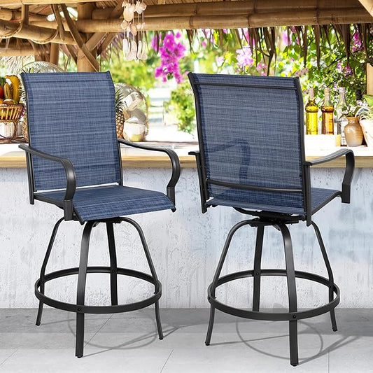 Shintenchi 2 Piece Patio Swivel Bar Chairs, All Weather Textile Outdoor Metal Bar Stools Patio Chairs Set of 2 with High Back, High Top Bistro Set Furniture for Balcony, Backyard,Garden,Deck,Deep Blue