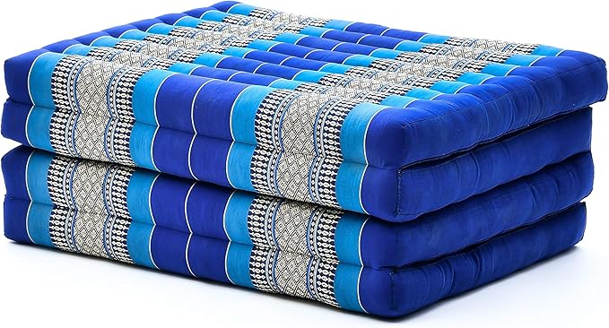 Leewadee Trifold Mattress Standard – Comfortable Thai Massage Pad, Foldable Floor Mattress Filled with Kapok, Perfect to Use as a Sleeping Mat 79 x 28 inches, Blue