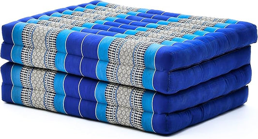 Leewadee Trifold Mattress Standard – Comfortable Thai Massage Pad, Foldable Floor Mattress Filled with Kapok, Perfect to Use as a Sleeping Mat 79 x 28 inches, Blue