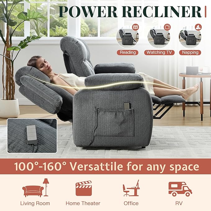 Jocisland Reclining Couch, Power Reclining Sofa with Dual Wingback, 3 Seater Recliner Sofa, Recliner Couches for Living Room(Dark Gray)