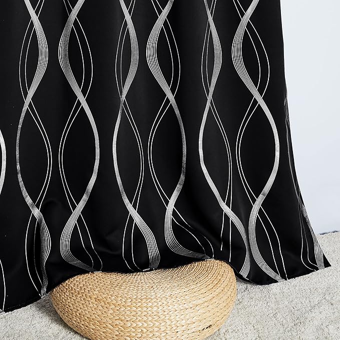 NICETOWN Blackout Curtain Panels 84 inches - Light Reducing Thermal Insulated Solid Grommet Blackout Curtains/Panels/Drapes for Living Room/Nursery/Kids Room (Set of 2, 34 inches Wide, Black)